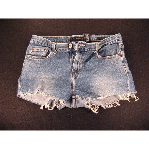 CALVIN KLEIN JEANS SHORTS Women W 31 Blue Denim Cut Off Hot Pants VINTAGE - Picture 1 of 11